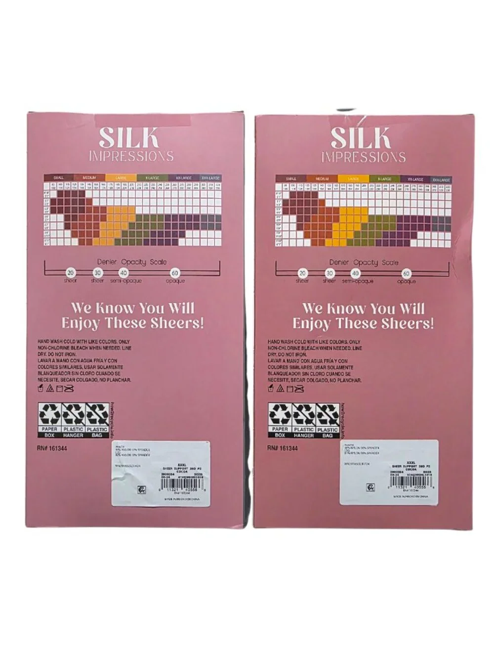 2 PK Silk Impressions Women's Pantyhose Light Support Sheer 20 Denier XXXL Cocoa